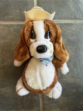 1989 Sad Sad Sam basset hound plush Toy with Cowboy Hat and Bandana - Pet Plush